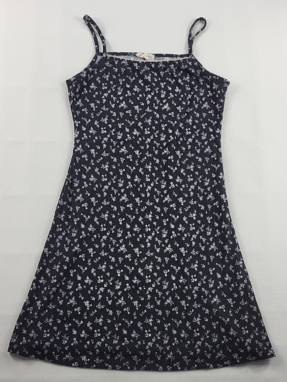 See You Monday Black Ditsy Floral Ribbed Mini Dress
